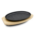 Gusseisen BBQ Grill Pan Steak Fajita Sizzling Platter Plate Holzhalter